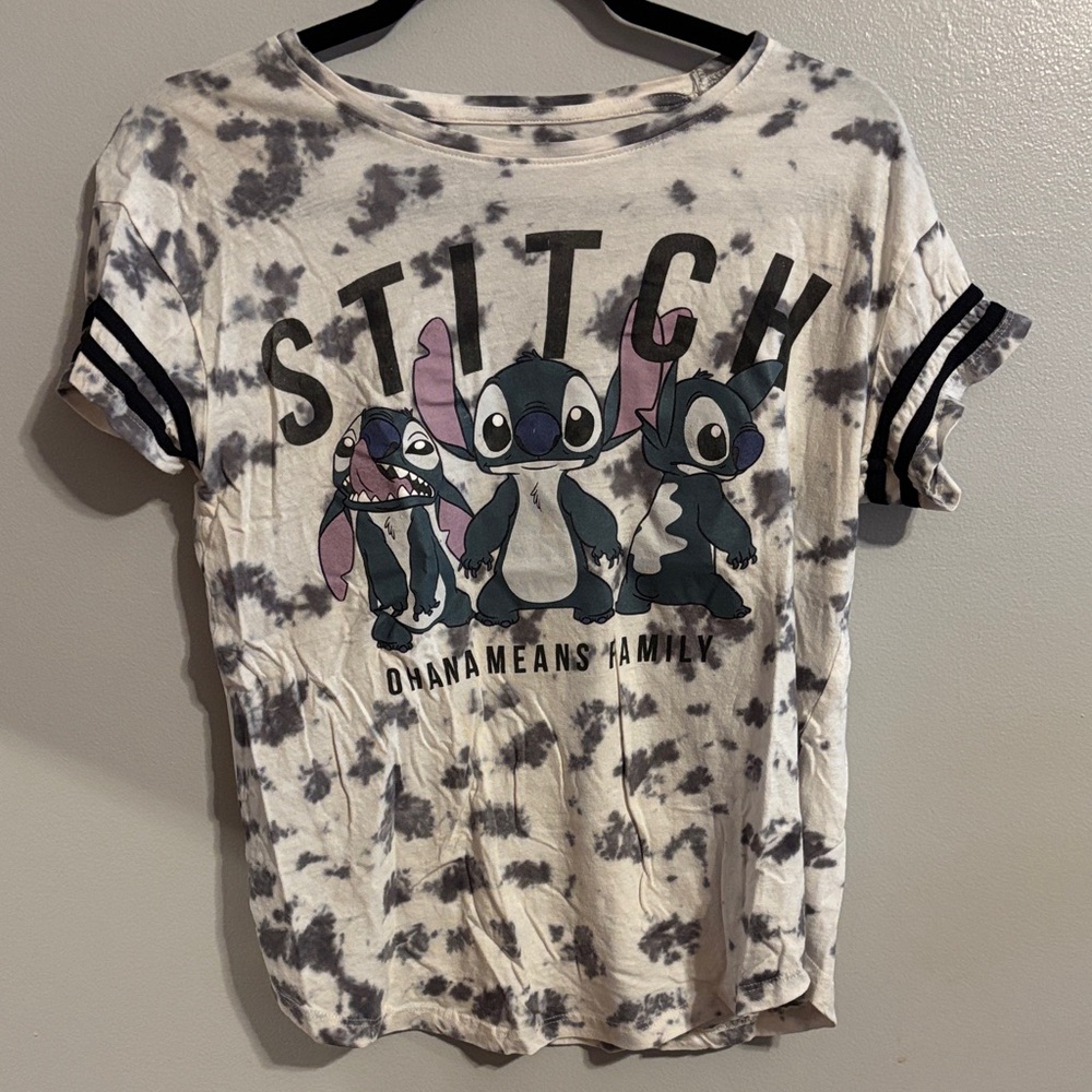 Disney Stitch T-Shirt - Black and White Tie-Dye